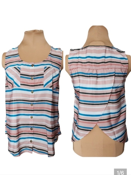 edge Tops - EDGE Striped Sleeveless Blouse Open Back Pink Blue Button Front Small